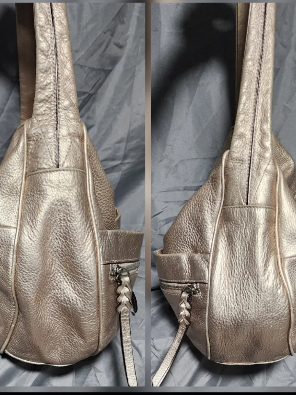 B. Makowsky Metallic Leather Hobo Shoulderbag Purse